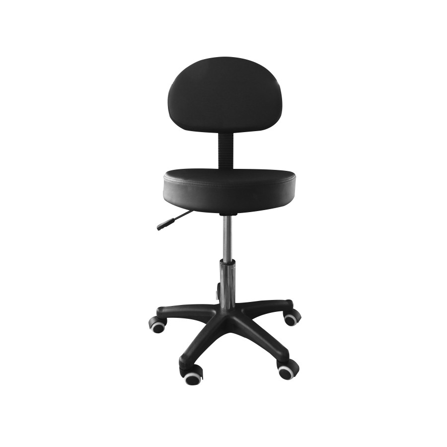 sgabello con schienale, color nero, ruote piroettanti, pistone a gas