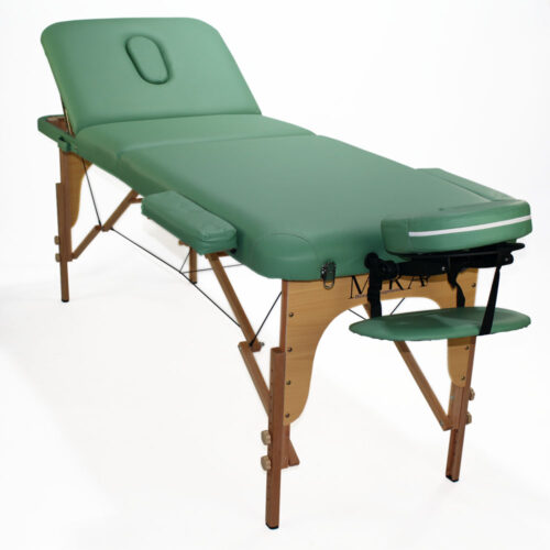 lettino da massaggio portatle struttara legno incluso accessori colore verde,modello clara