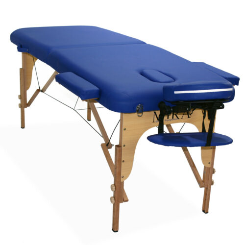 Lettino da massaggio portatile da trasporto modello ecolight senza schienale in legno colore blue incluso accessori
