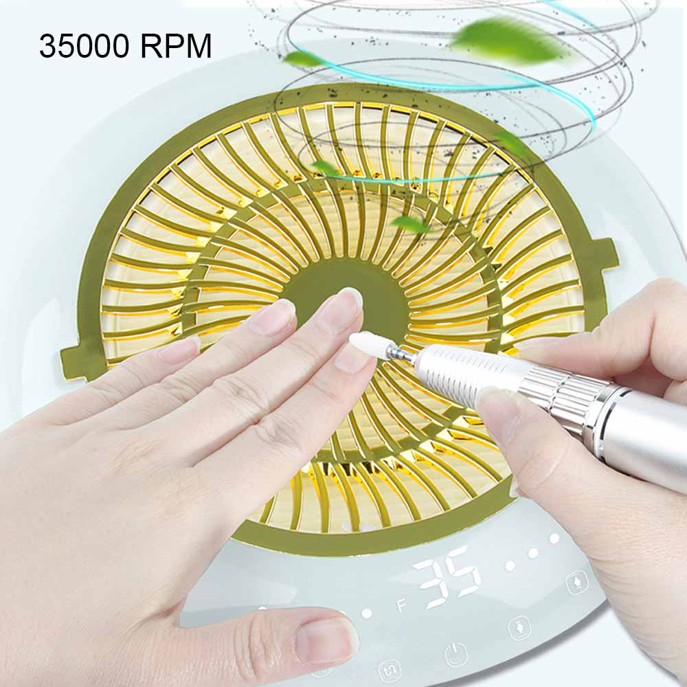 Aspiratore unghie multiuso con potenza di aspirazione 60 W e fresa da 35000 rpm.