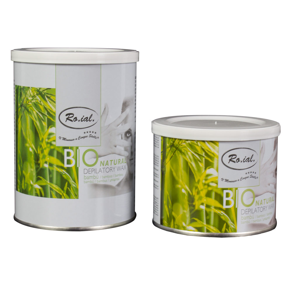 Un barattolo da 800 ml e un barattolo da 400 ml di cera bambu della Ro.ial