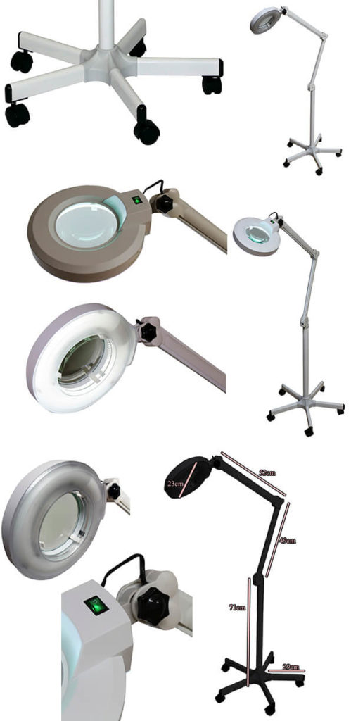 lampada 3 diotrie, con 5 ruote, color bianco