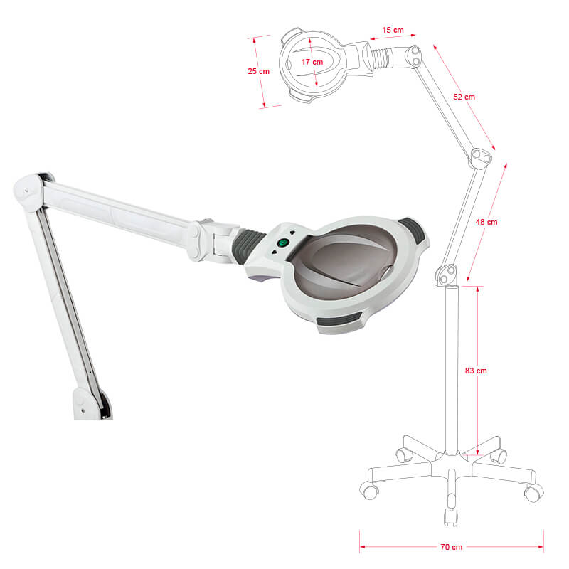 illustrazione caratteristiche e misure lampada 5 diotrie s1006 di mira sas