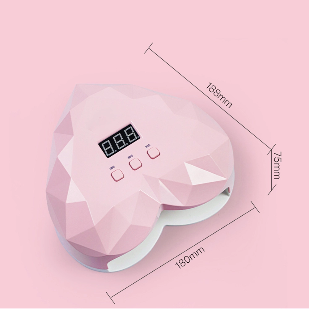 Lampada LED UV per unghie professionale, misure 188x180 mm a forma di cuore.