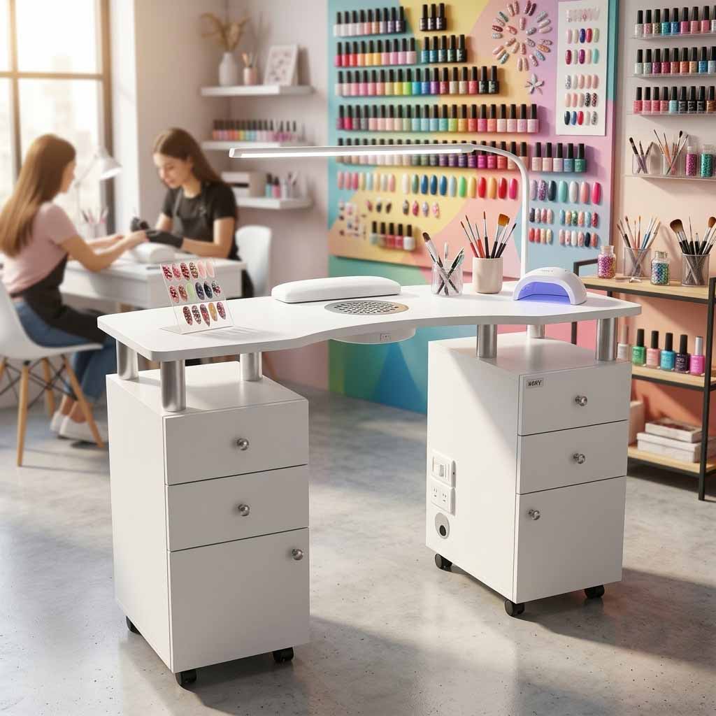tavolo manciure con cassetti e ante , aspiratore incluso